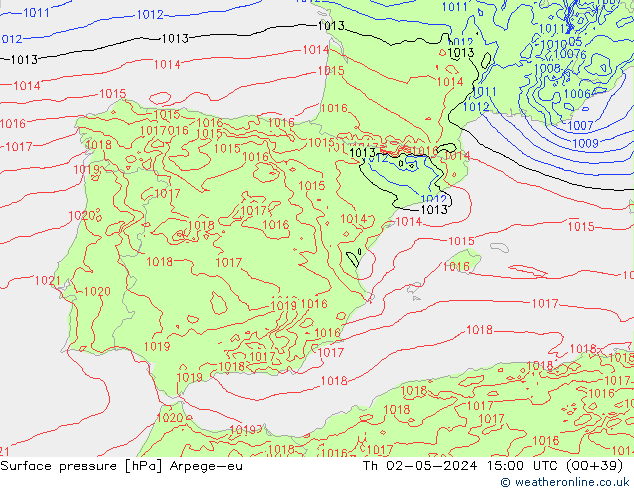 приземное давление Arpege-eu чт 02.05.2024 15 UTC