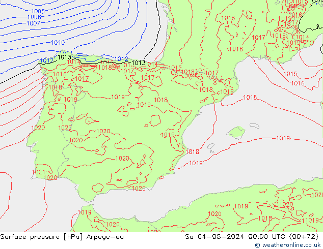 Pressione al suolo Arpege-eu sab 04.05.2024 00 UTC