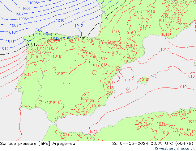 Presión superficial Arpege-eu sáb 04.05.2024 06 UTC