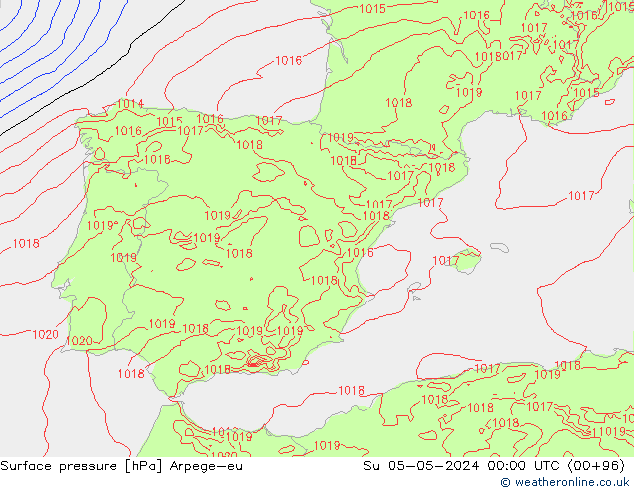 Surface pressure Arpege-eu Su 05.05.2024 00 UTC