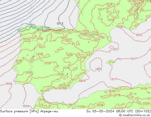 Atmosférický tlak Arpege-eu Ne 05.05.2024 06 UTC