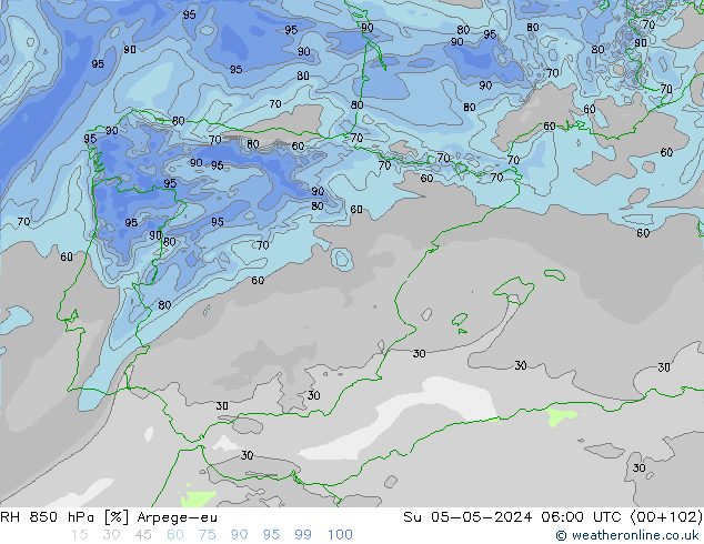 RH 850 hPa Arpege-eu  05.05.2024 06 UTC