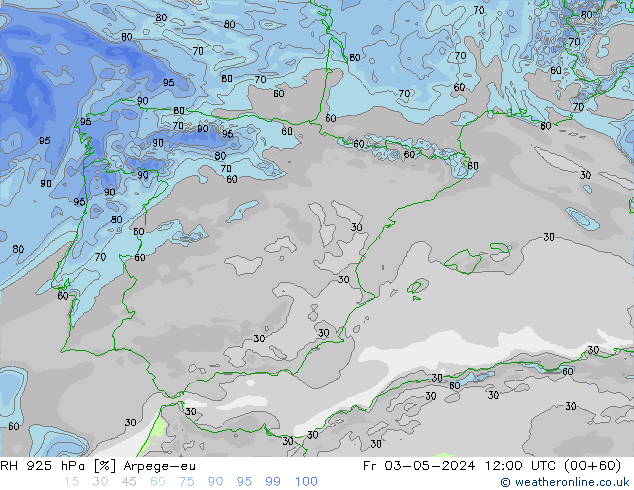 RH 925 гПа Arpege-eu пт 03.05.2024 12 UTC