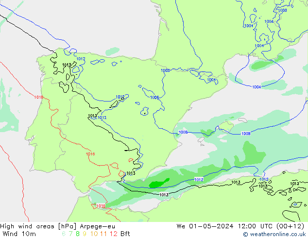 High wind areas Arpege-eu  01.05.2024 12 UTC