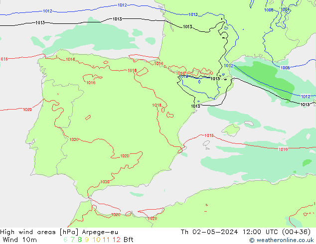 High wind areas Arpege-eu Th 02.05.2024 12 UTC