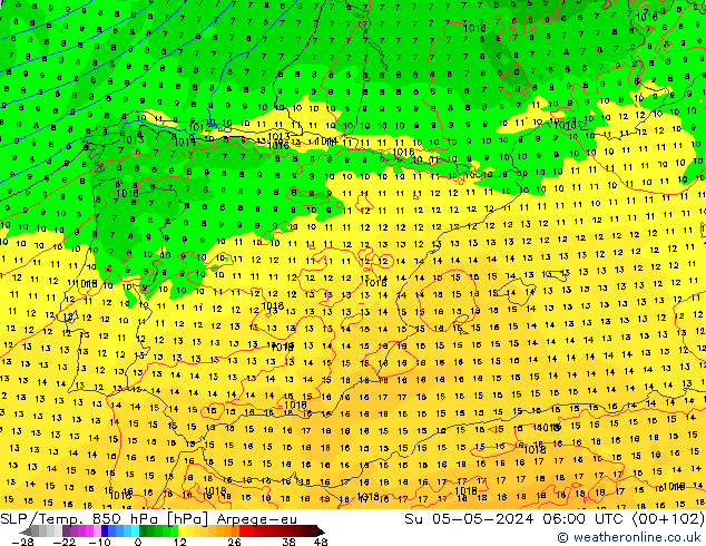 SLP/Temp. 850 hPa Arpege-eu Su 05.05.2024 06 UTC