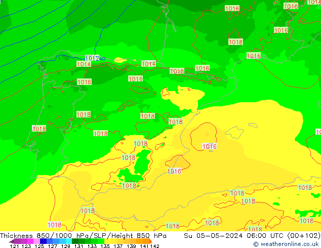 Thck 850-1000 hPa Arpege-eu Su 05.05.2024 06 UTC