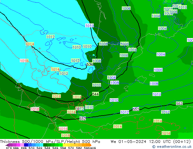 Thck 500-1000гПа Arpege-eu ср 01.05.2024 12 UTC