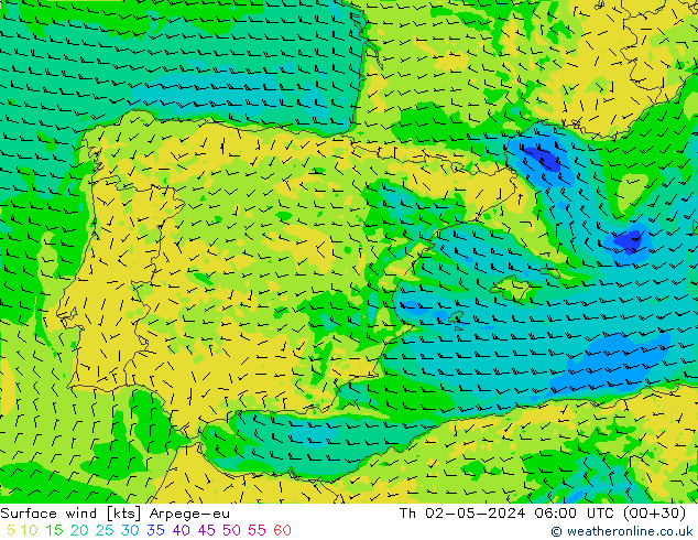 Wind 10 m Arpege-eu do 02.05.2024 06 UTC