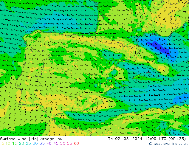 Vent 10 m Arpege-eu jeu 02.05.2024 12 UTC