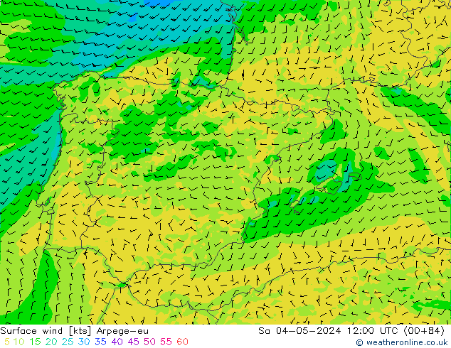 wiatr 10 m Arpege-eu so. 04.05.2024 12 UTC