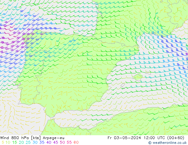 wiatr 850 hPa Arpege-eu pt. 03.05.2024 12 UTC