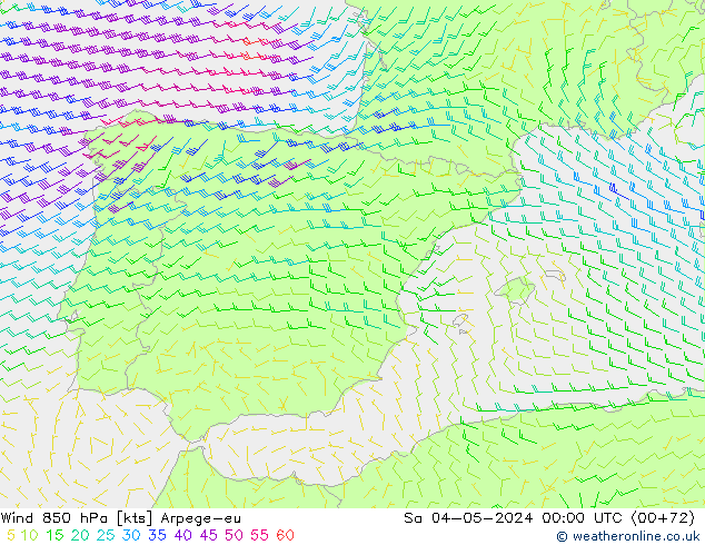 Rüzgar 850 hPa Arpege-eu Cts 04.05.2024 00 UTC