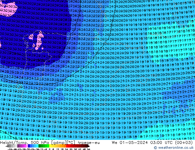 Height/Temp. 500 hPa Arpege-eu Qua 01.05.2024 03 UTC