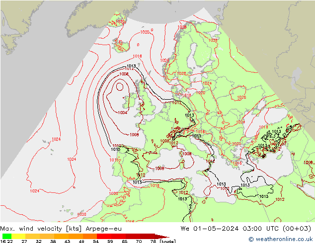 Max. wind velocity Arpege-eu Qua 01.05.2024 03 UTC