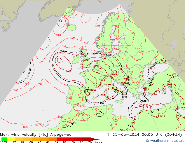 Windböen Arpege-eu Do 02.05.2024 00 UTC
