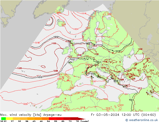 Windböen Arpege-eu Fr 03.05.2024 12 UTC