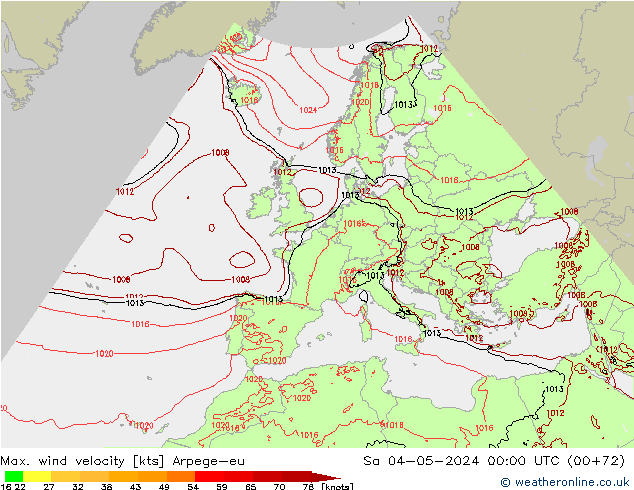 Max. wind velocity Arpege-eu Sa 04.05.2024 00 UTC