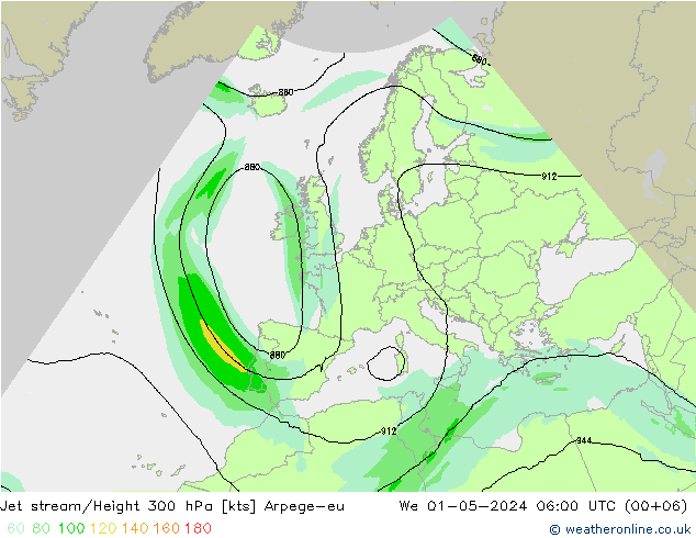 Jet stream/Height 300 hPa Arpege-eu We 01.05.2024 06 UTC