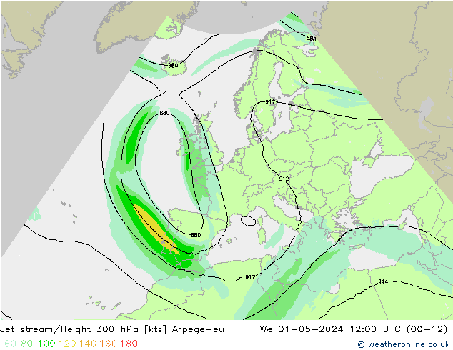 Jet stream Arpege-eu Qua 01.05.2024 12 UTC