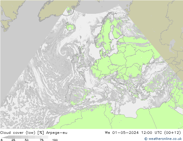 Bulutlar (düşük) Arpege-eu Çar 01.05.2024 12 UTC