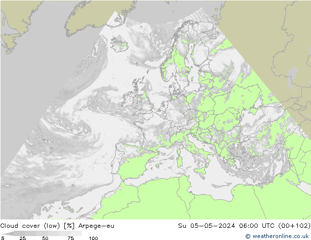 Bulutlar (düşük) Arpege-eu Paz 05.05.2024 06 UTC