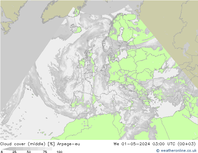 Cloud cover (middle) Arpege-eu We 01.05.2024 03 UTC