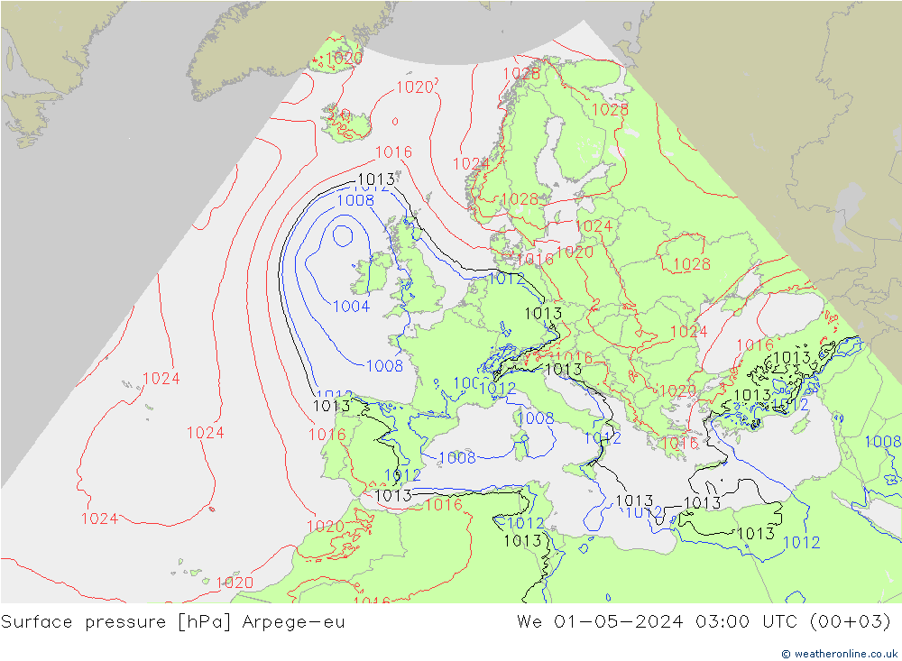 Surface pressure Arpege-eu We 01.05.2024 03 UTC