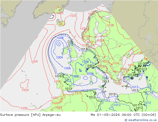 Surface pressure Arpege-eu We 01.05.2024 06 UTC