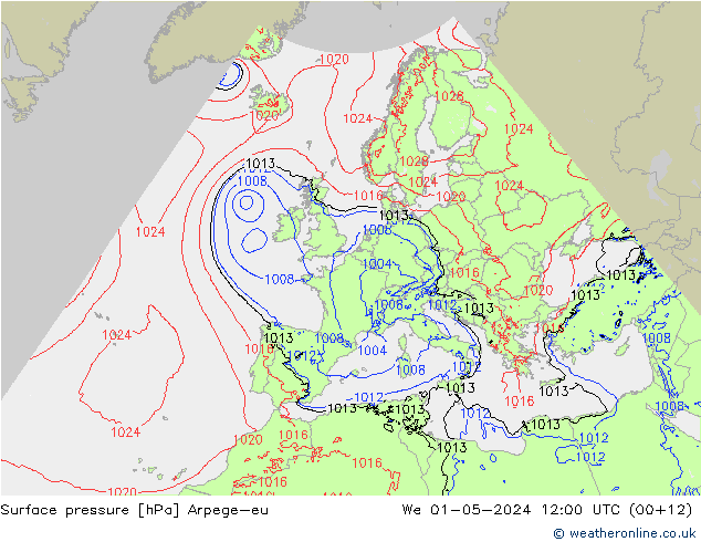 Surface pressure Arpege-eu We 01.05.2024 12 UTC