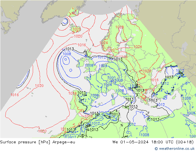 Surface pressure Arpege-eu We 01.05.2024 18 UTC