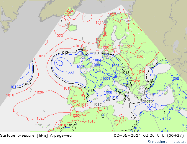 Surface pressure Arpege-eu Th 02.05.2024 03 UTC