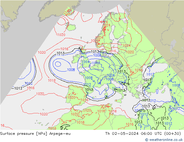 Luchtdruk (Grond) Arpege-eu do 02.05.2024 06 UTC