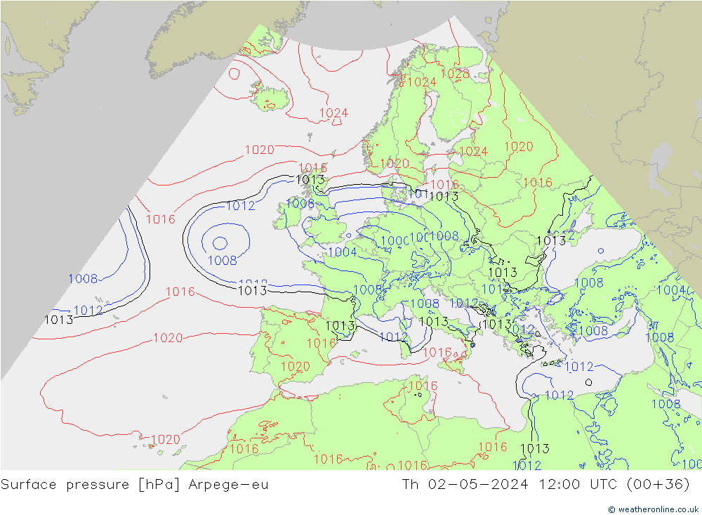 pressão do solo Arpege-eu Qui 02.05.2024 12 UTC