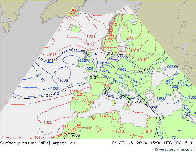 Luchtdruk (Grond) Arpege-eu vr 03.05.2024 03 UTC