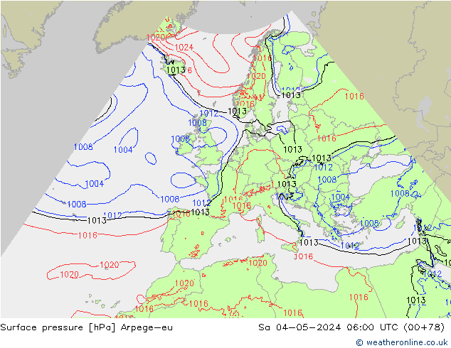 Atmosférický tlak Arpege-eu So 04.05.2024 06 UTC