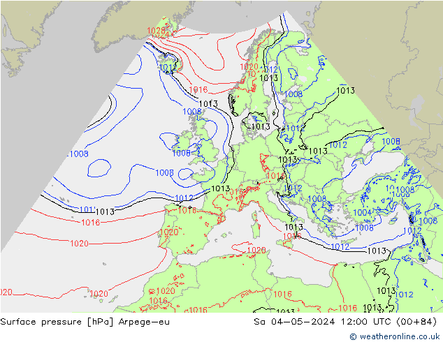 Atmosférický tlak Arpege-eu So 04.05.2024 12 UTC