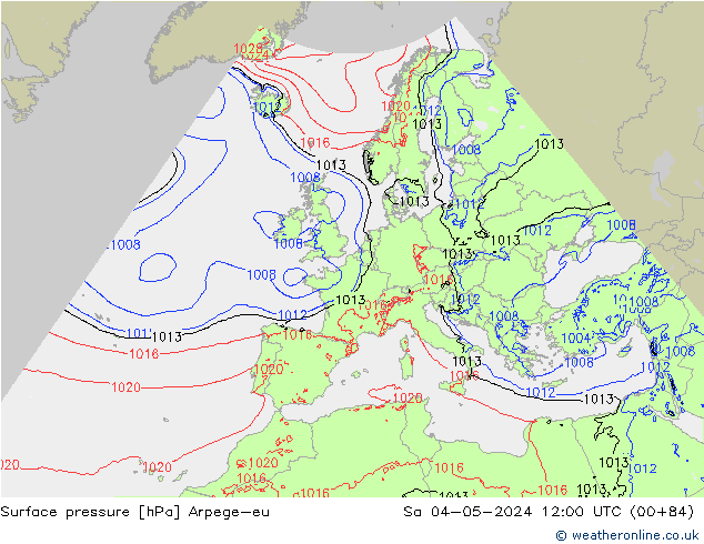 Pressione al suolo Arpege-eu sab 04.05.2024 12 UTC