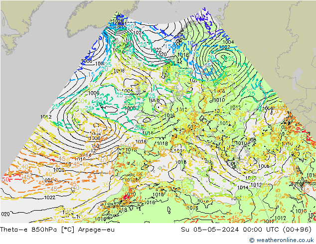 Theta-e 850hPa Arpege-eu  05.05.2024 00 UTC