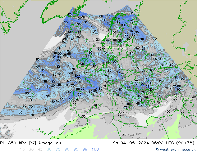 RH 850 hPa Arpege-eu So 04.05.2024 06 UTC