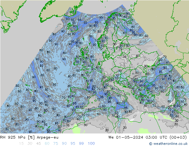 RH 925 hPa Arpege-eu  01.05.2024 03 UTC