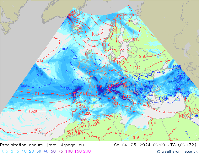 Precipitation accum. Arpege-eu Sa 04.05.2024 00 UTC