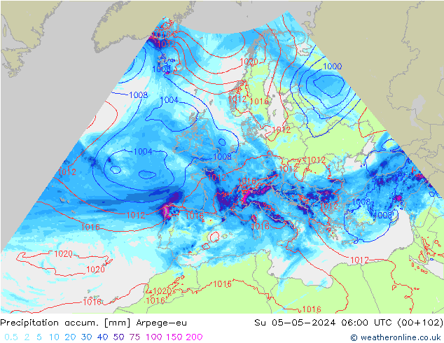 Precipitation accum. Arpege-eu Ne 05.05.2024 06 UTC