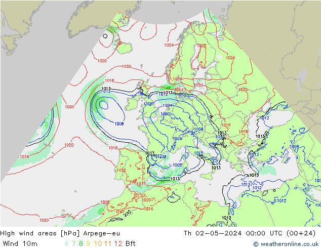 Izotacha Arpege-eu czw. 02.05.2024 00 UTC