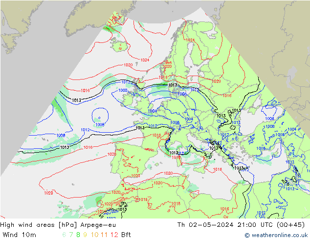 yüksek rüzgarlı alanlar Arpege-eu Per 02.05.2024 21 UTC