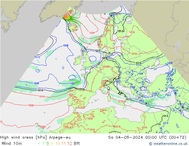 High wind areas Arpege-eu sáb 04.05.2024 00 UTC
