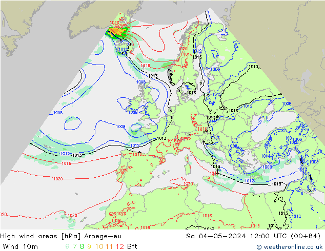 High wind areas Arpege-eu Sa 04.05.2024 12 UTC