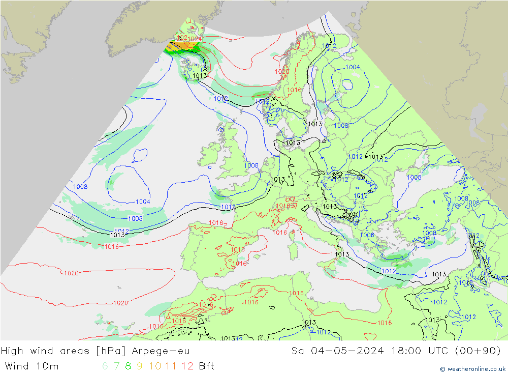 Windvelden Arpege-eu za 04.05.2024 18 UTC