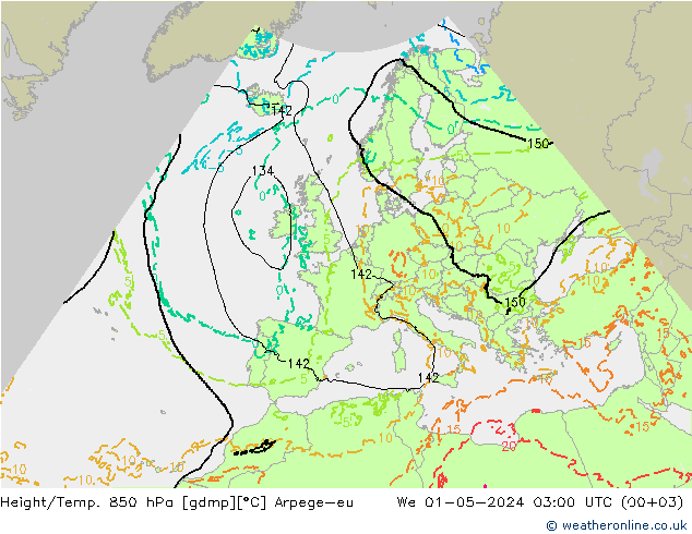 Yükseklik/Sıc. 850 hPa Arpege-eu Çar 01.05.2024 03 UTC