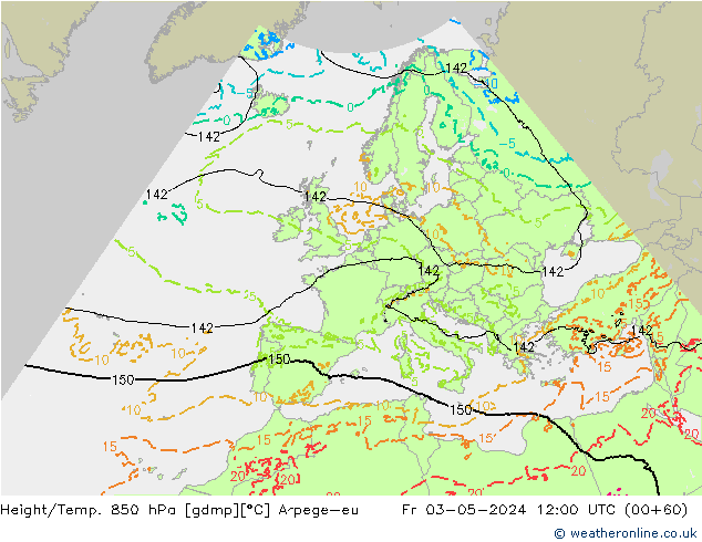 Height/Temp. 850 hPa Arpege-eu Fr 03.05.2024 12 UTC